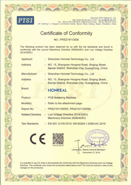 China Shenzhen Honreal Technology Co.,Ltd certificaciones